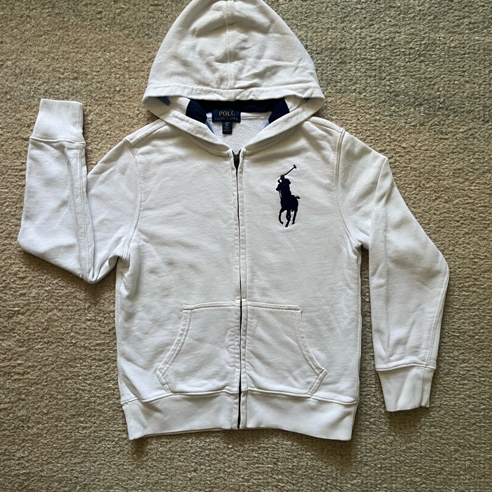 Polo by Ralph Lauren White Zip-Up Hoodie Size Small